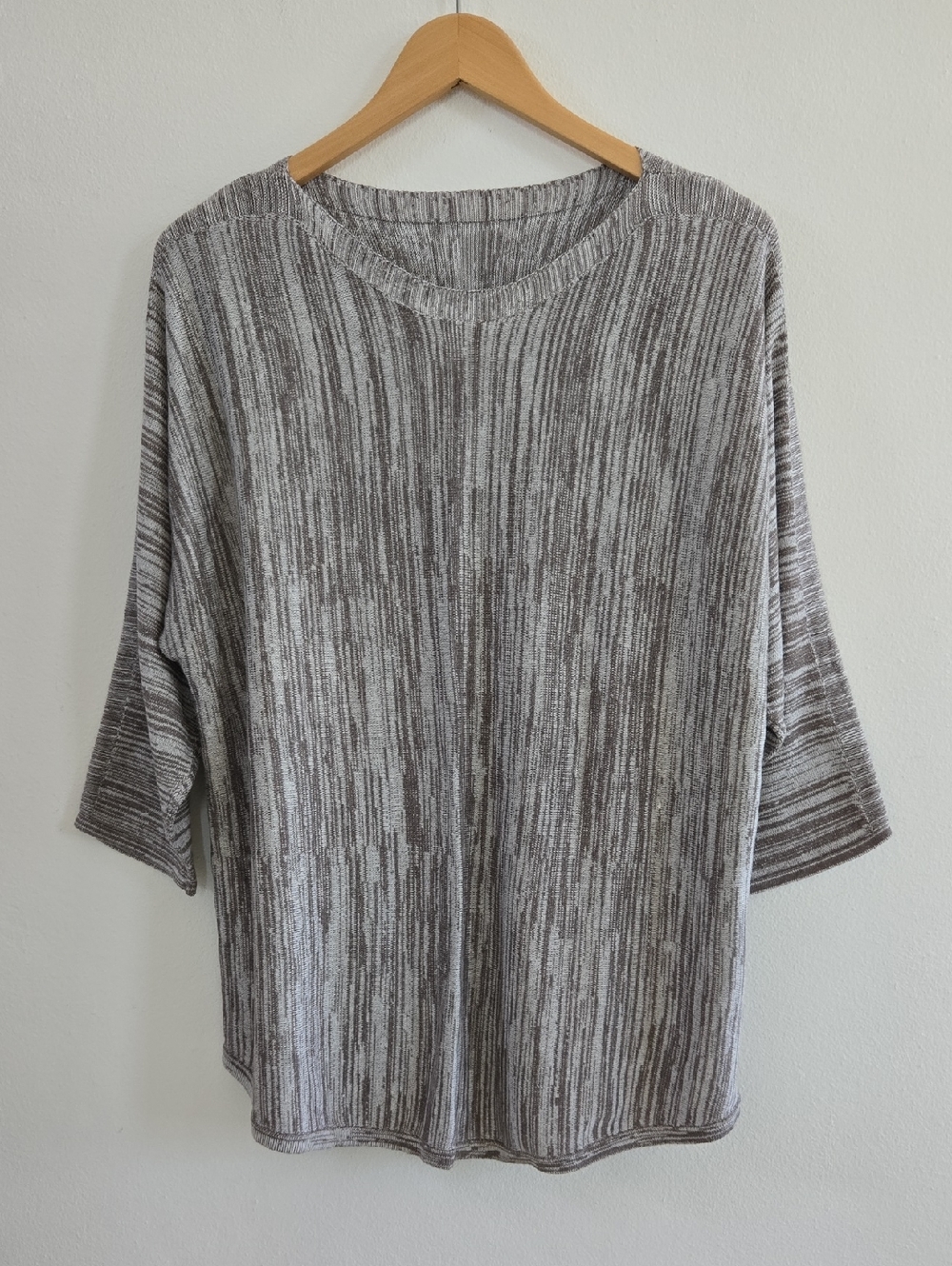 Chico's Striped Knit Top in Light Gray and Taupe